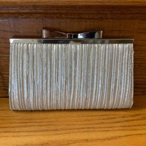 Most Adorable Silver Lamé Evening Bag with Bow-Shaped Kiss-Lock Clasp